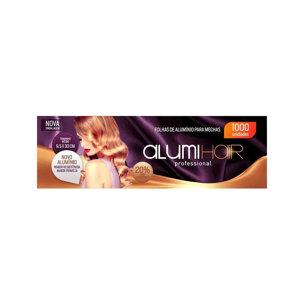 PAPEL ALUMíNIO PARA MECHAS ALUMI HAIR 1000 FOLHAS 9,5X30