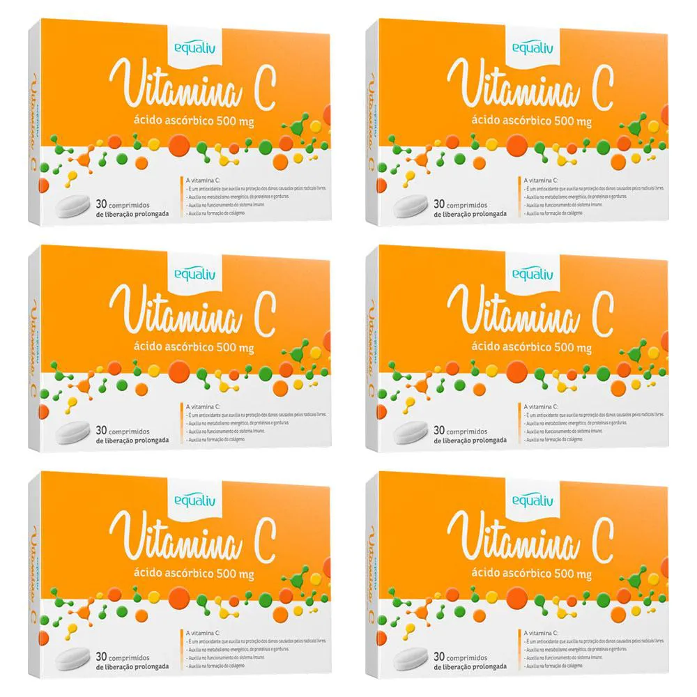 Kit 6 Vitamina C 500mg Ácido Ascórbico 30 Cápsulas - Equaliv