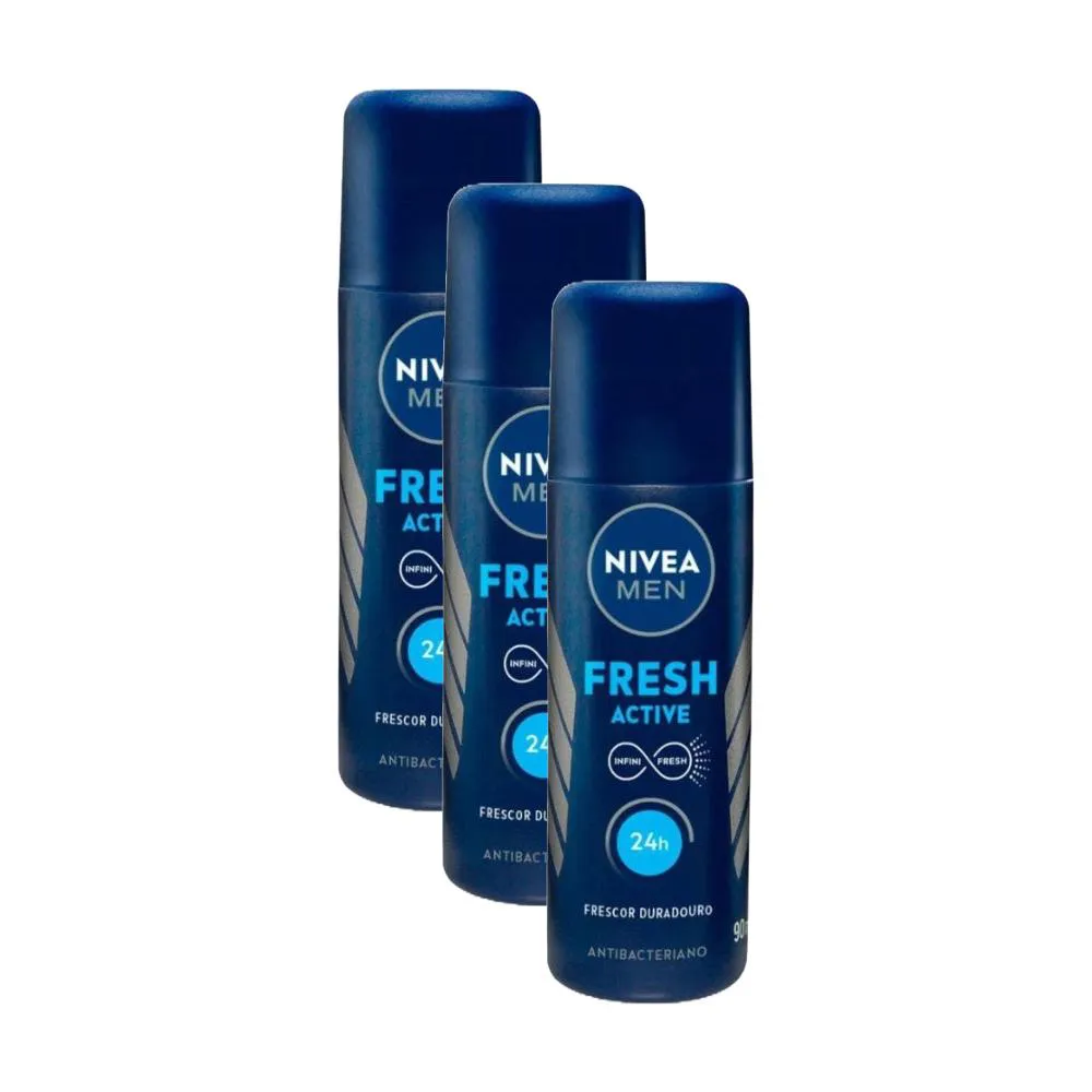 Kit Desodorante Líquido Nivea For Men Active Fresh 90ml (3 unidades)