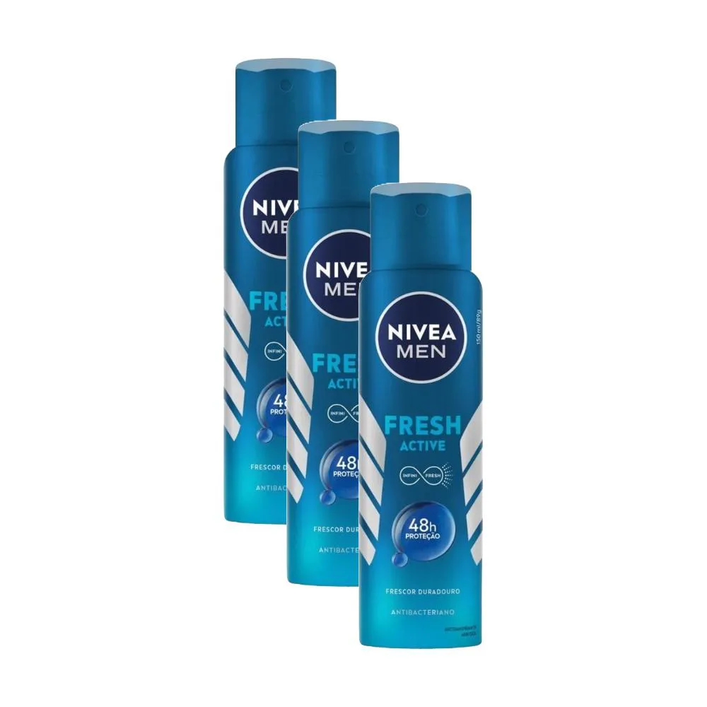 kit Desodorante Antitranspirante Aerosol Nivea Men Fresh Active 150ml (3 unidades)