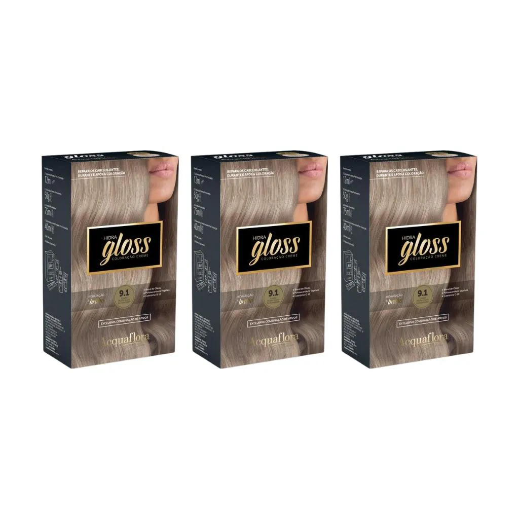 Coloraçao Acquaflora Hidra Gloss 9.1 Lr Mto Cl Acinz-Kit C/3un