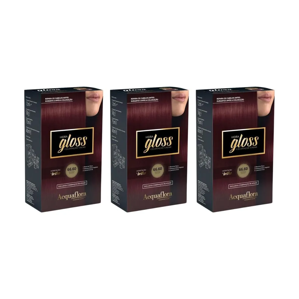 Coloraçao Acquaflora Hidra Gloss 66.60 Vermelho Granada-3un