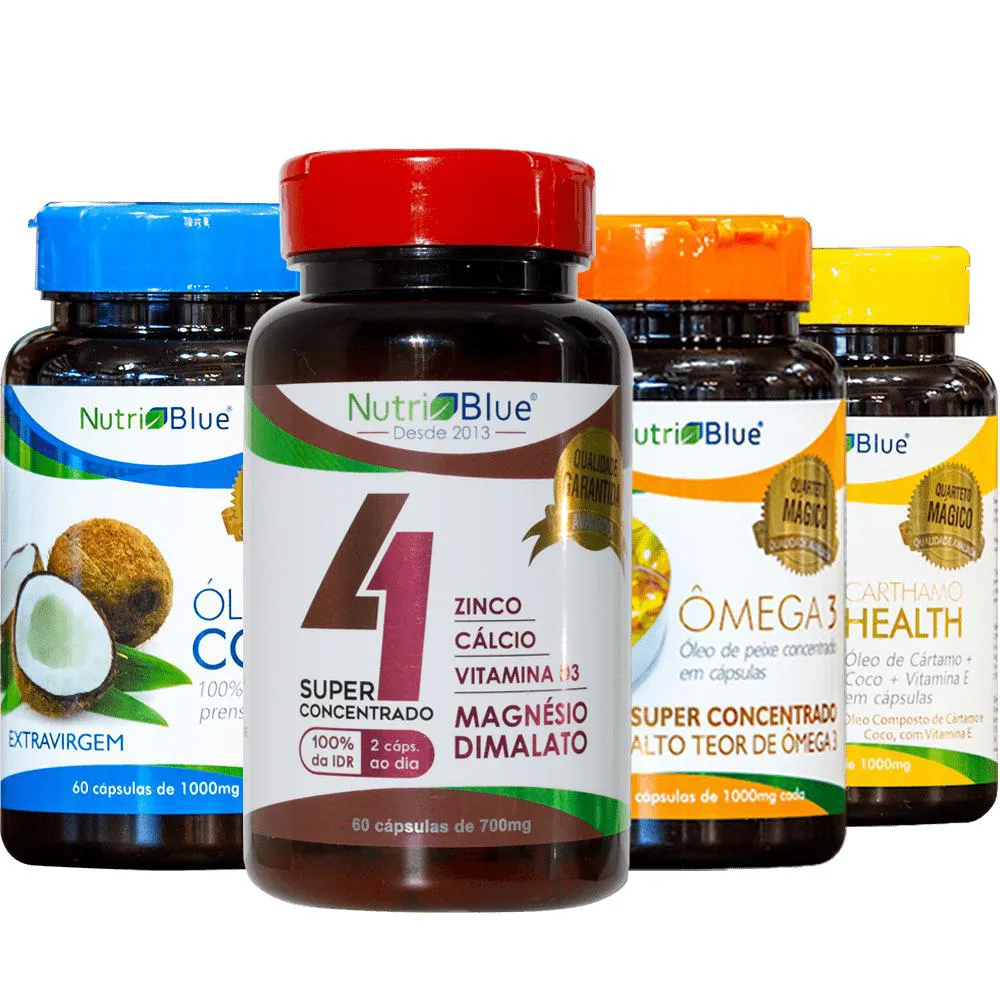 2 Kits -  Quarteto Mágico Nutriblue (Com Magnésio Dimalato, D3, Zinco e Cálcio)