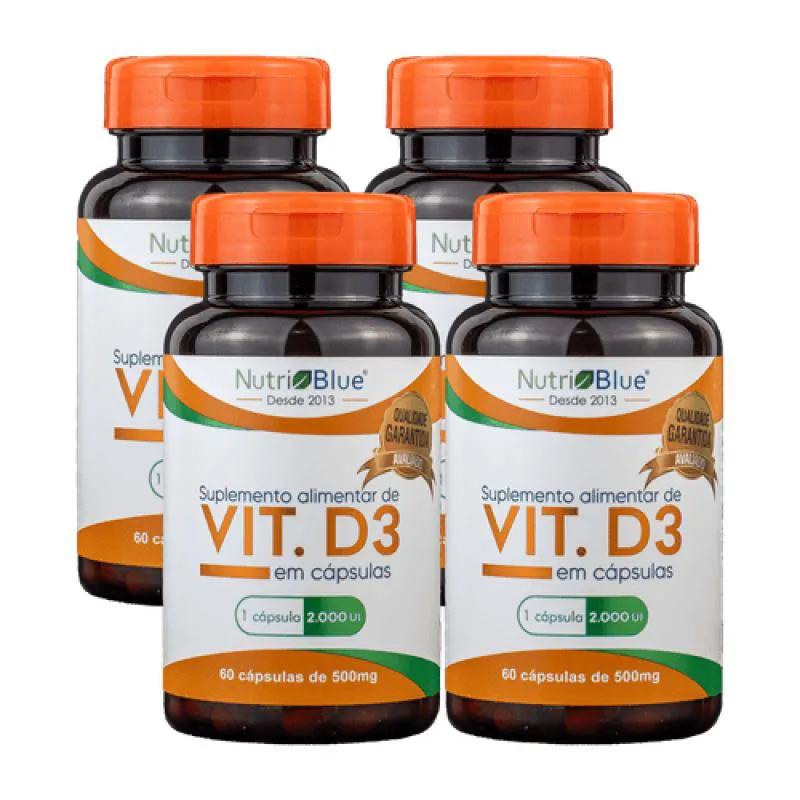 4 Frascos - Vitamina D3 em Cápsulas Nutriblue (2.000UI por Cápsula)
