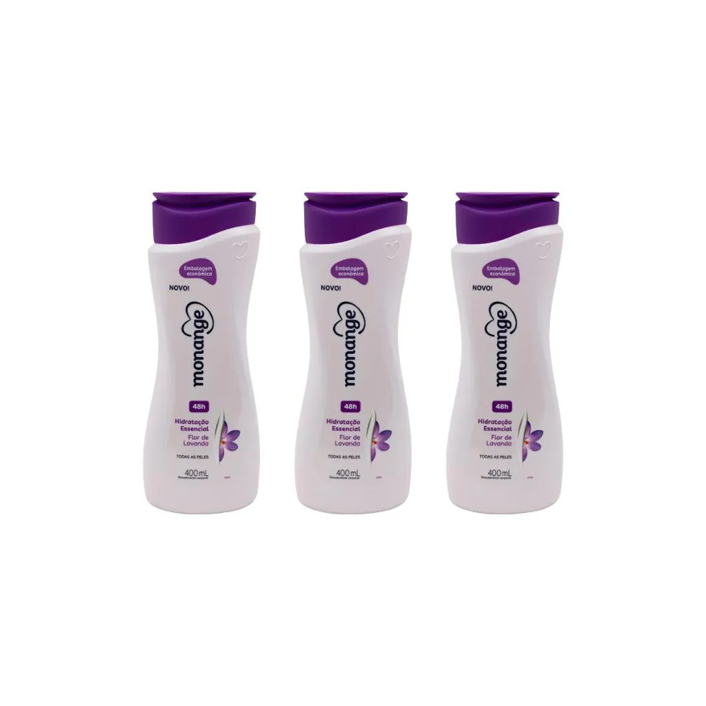Hidratante Corporal Monange 400ml Flor Lavanda-Kit C/3un