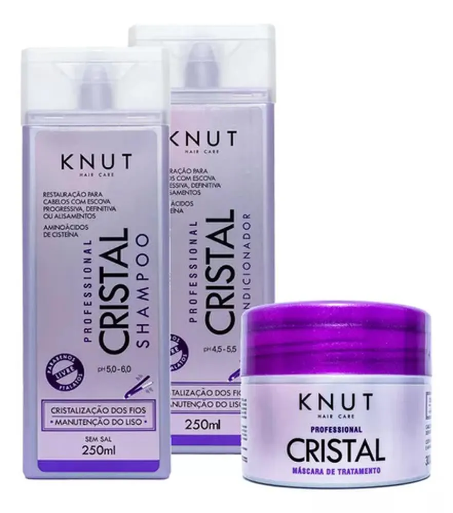 Kit Shampoo, Condicionador e Máscara Cristal Manutenção do Liso- Knut