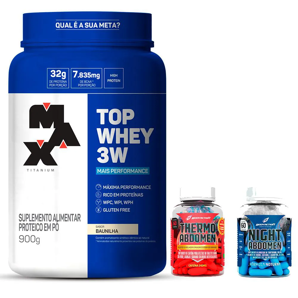 KIT TOP WHEY 3W 900G + THERMO ABDOMEN 60TABS + NIGHT - BAUNILHA