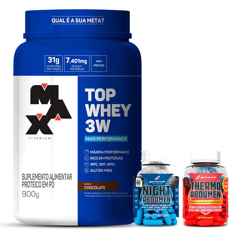 KIT TOP WHEY 3W 900G + THERMO ABDOMEN 60TABS + NIGHT - CHOCOLATE