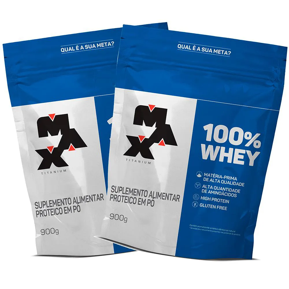 KIT 2X 100% WHEY PROTEIN REFIL 900G MAX TITANIUM - MORANGO