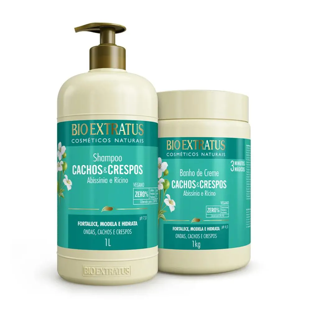 Kit Bio Extratus Cachos E Crespos Shampoo + Banho de Creme 1L/Kg