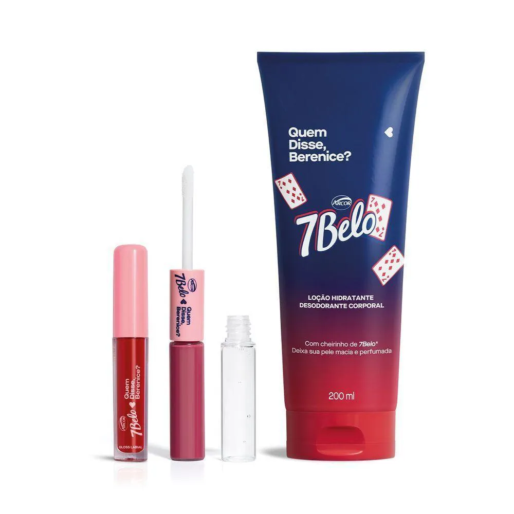 Combo Qdb 7belo: Gloss Labial 4ml + Batom Duo Gloss 8ml + Loção Corporal 200ml