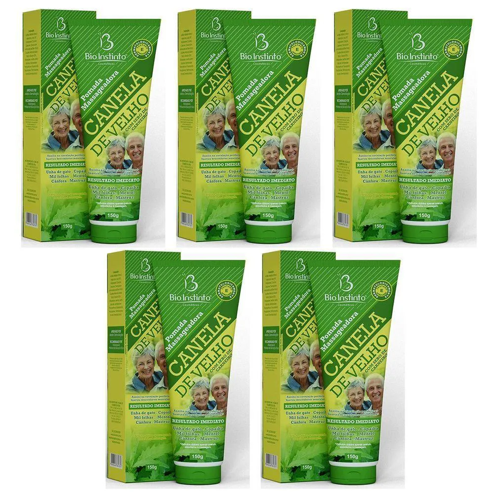 Kit 5 Pomada Canela De Velho Bio Instinto 150g Massageadora Com Sebo De Carneiro