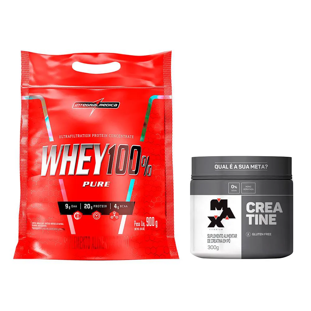 KIT WHEY 100% 900G REFIL INTEGRAL + CREATINA 300G MAX - CHOCOLATE
