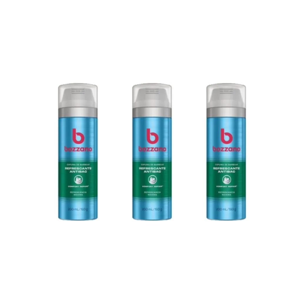 Espuma de Barbear Bozzano 200ml Refrescancia - Kit C/ 3un