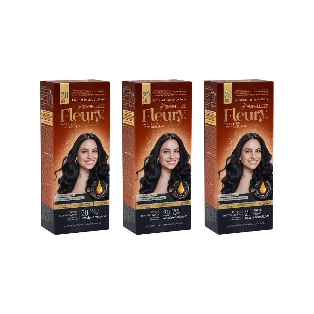 Coloraçao Fleury 1.7 Preto Azulado - Kit C/ 3un