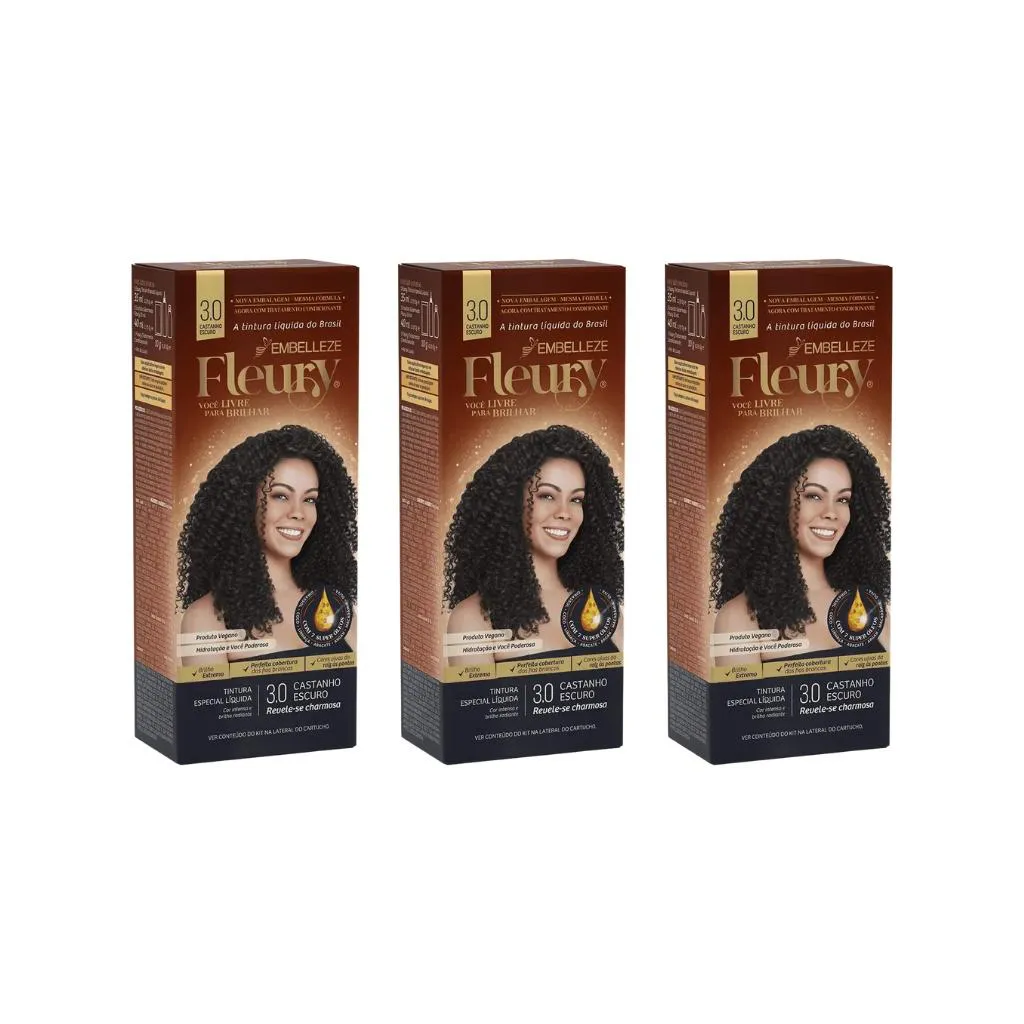 Coloraçao Fleury 3.0 Castanho Escuro - Kit C/ 3un
