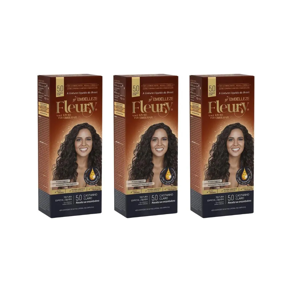 Coloraçao Fleury 5.0 Castanho Claro - Kit C/ 3un