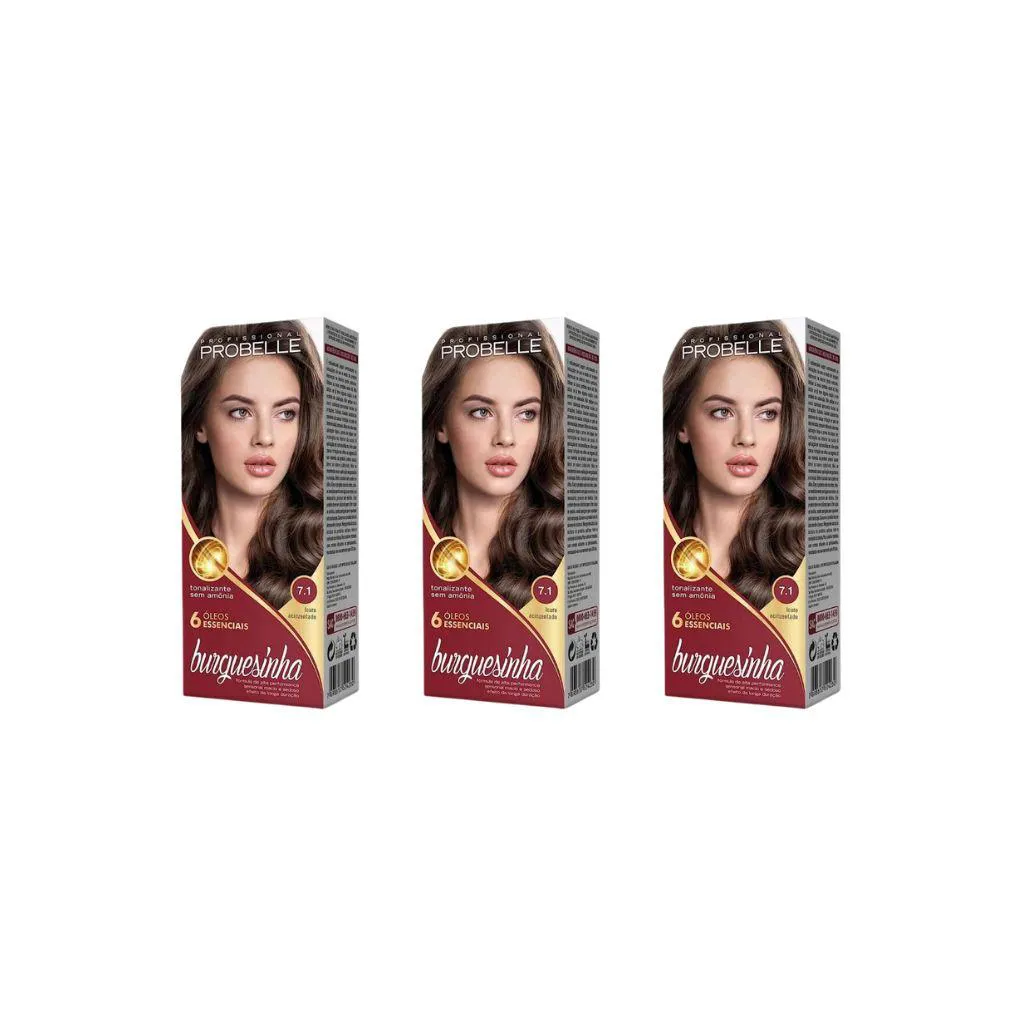 Coloraçao Probelle Burguesinha 7.1 Louro Acinz - Kit c/3un