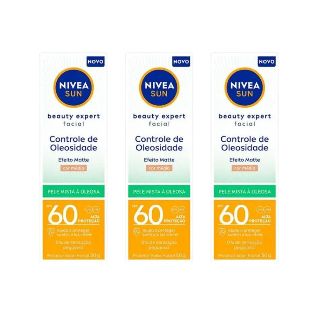Protetor Solar Nivea Facial 50G Beauty F60 Cor Media-kit 3un