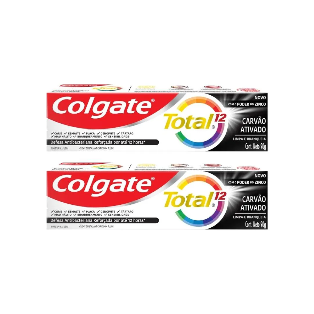 Creme Dental Colgate Total 12 Carvao Ativado 90g - Kit C/2un