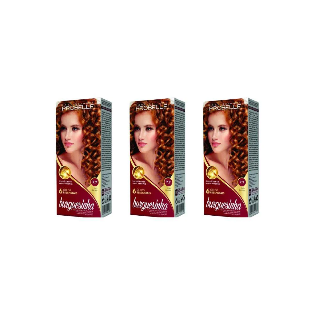 Coloraçao Probelle Burguesinha 7.7 Louro Marrom - Kit C/3un