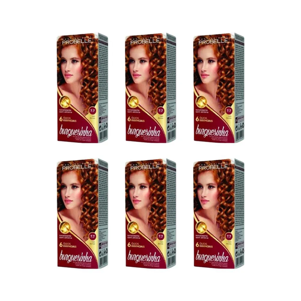Coloraçao Probelle Burguesinha 7.7 Louro Marrom - Kit C/6un