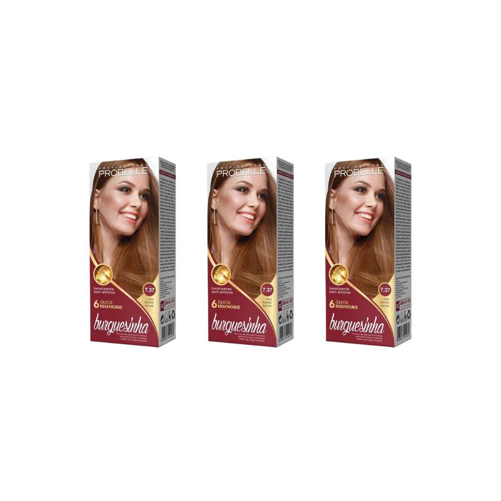 Coloraçao Probelle Burguesinha 7.37 Lou Dou Marrom-Kit C/3un