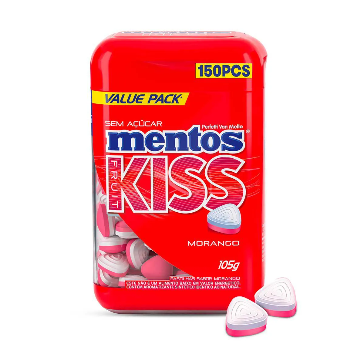 Pastilhas Mentos Kiss Fruit Morango com 105g