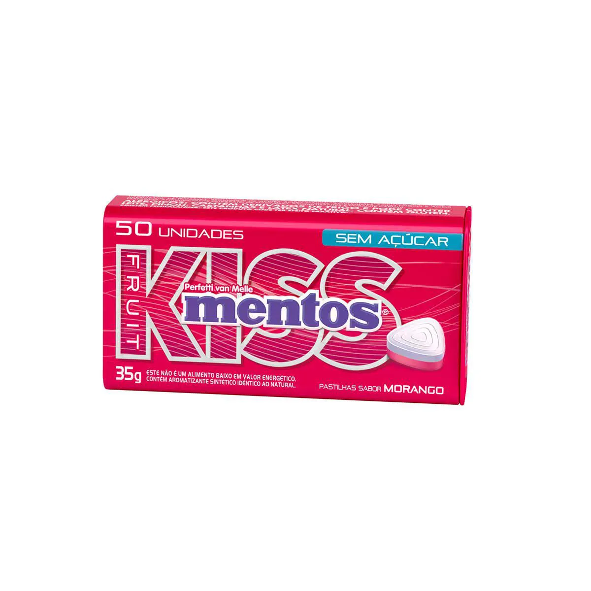 Bala Kiss Mentos Sabor Morango Sem Açúcar com 50 unidades