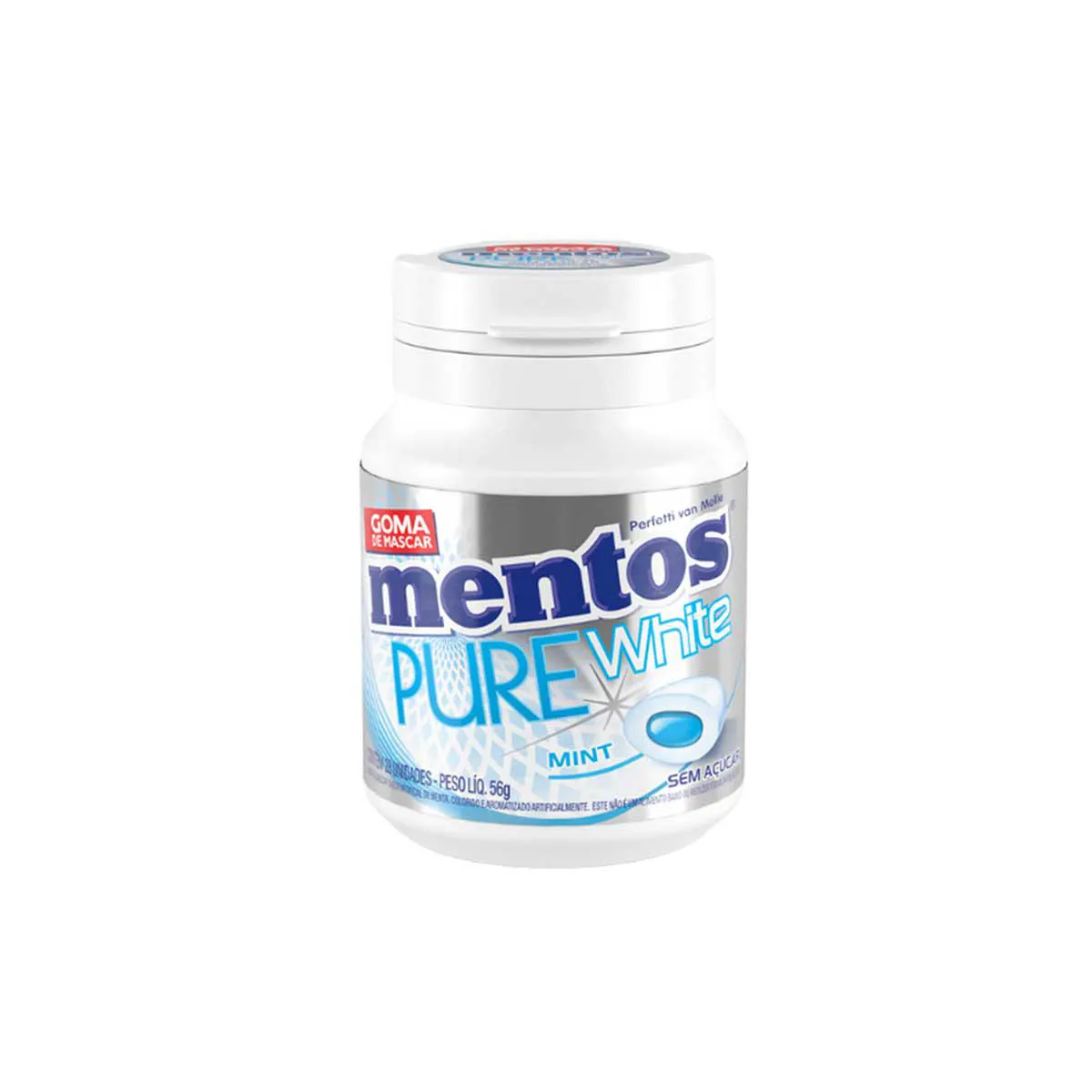 Mentos Pure White Chiclete Sem Açúcar Sabor Menta com 28 unidades