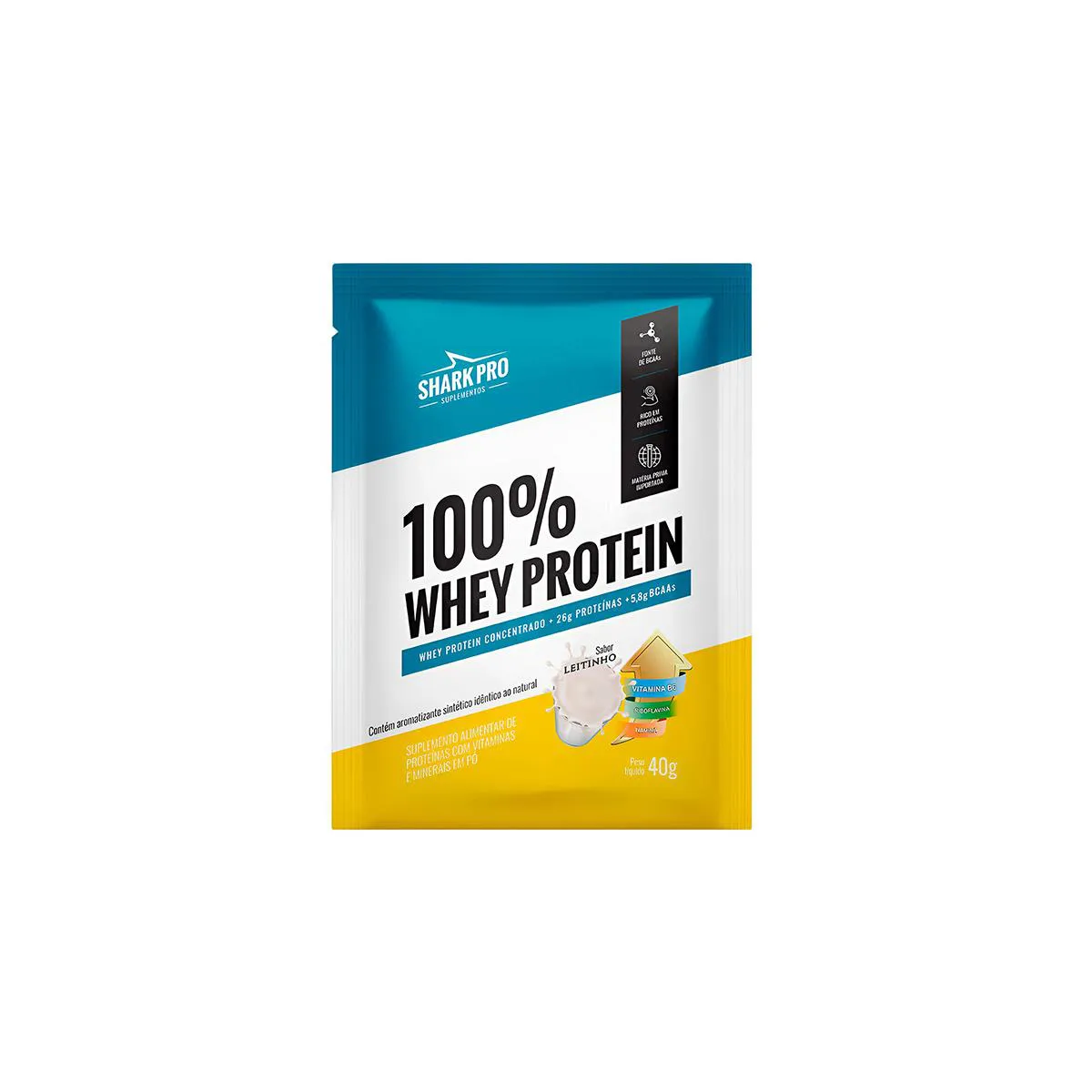 Whey Protein 100% Sabor Leitinho 40g Sachê 1 Unidade Shark Pro