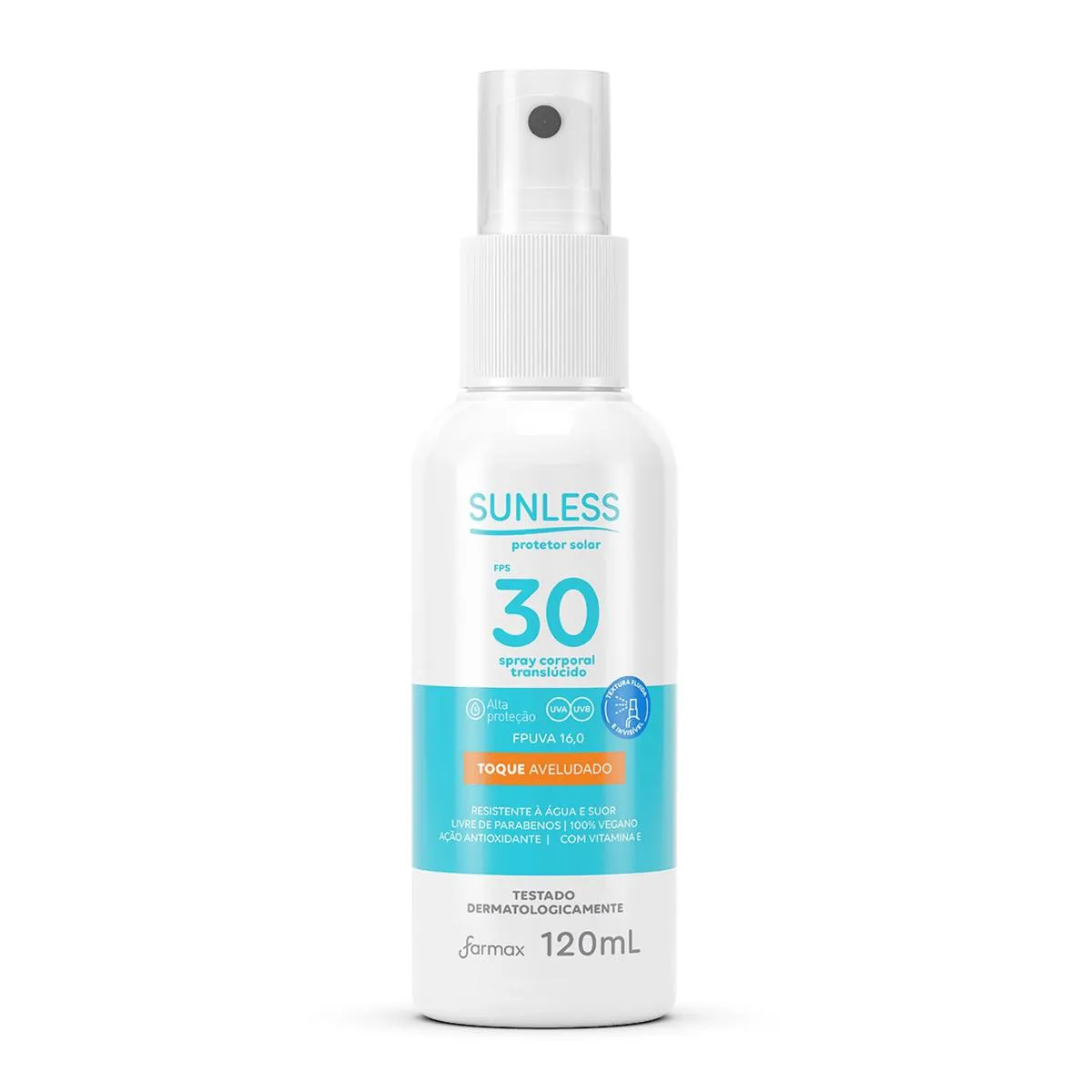 Protetor Solar Spray Translucido FPS 30 Toque Aveludado 120ml Farmax