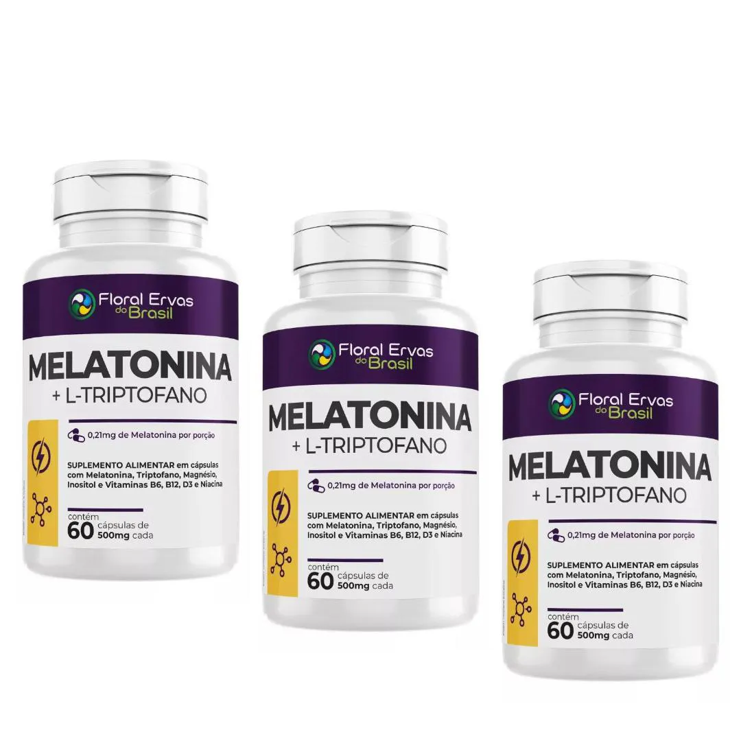 Melatonina + Triptofano 500mg 60 Cápsulas - Kit 3 Unidades