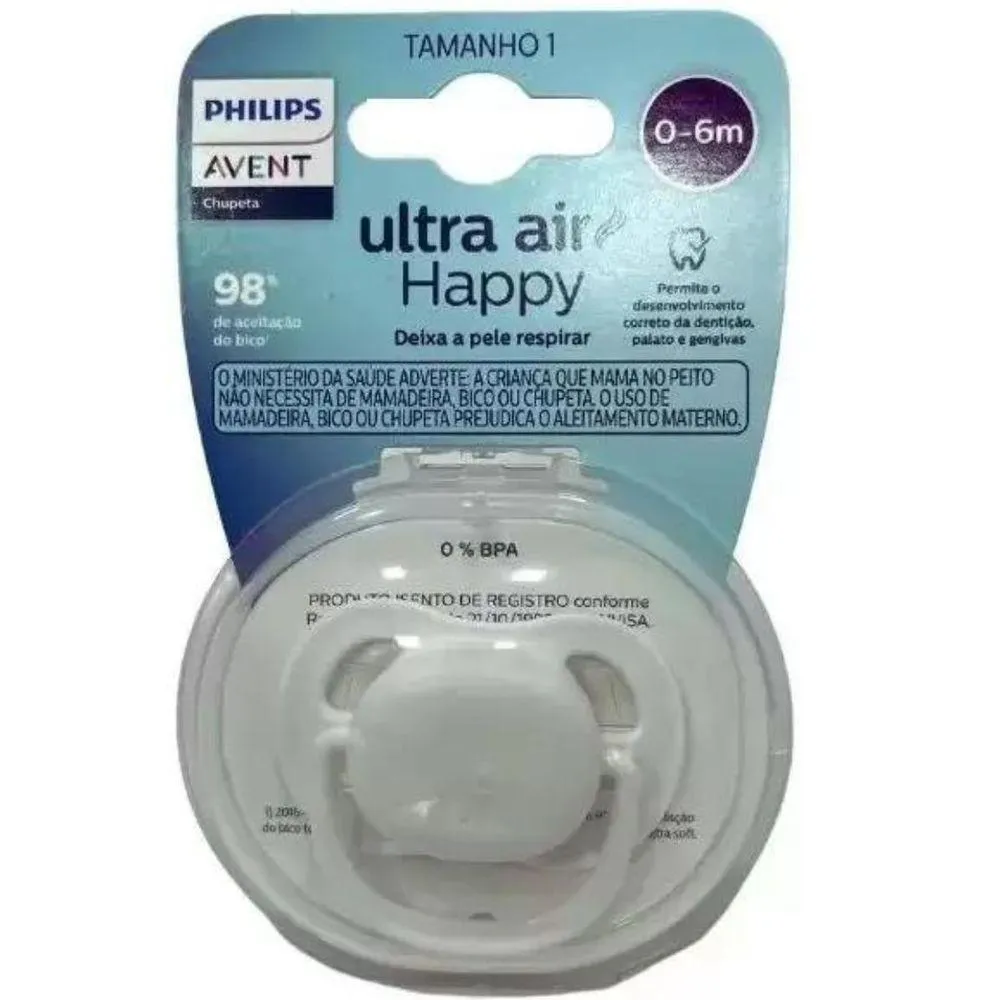Chupeta Ultra Air Unitaria Branca Lisa 0-6m - Philips Avent