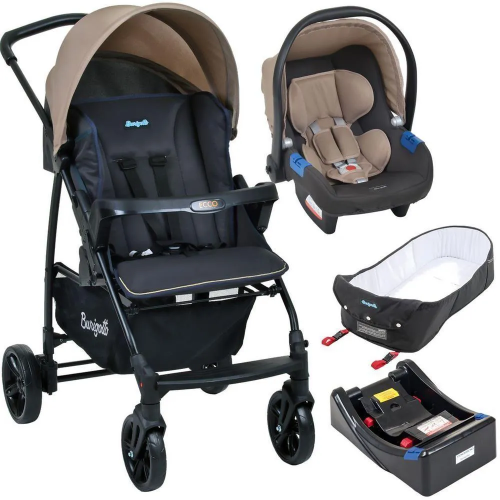 Carrinho Ecco Bege + Cadeira Touring X + Base + Ninho
