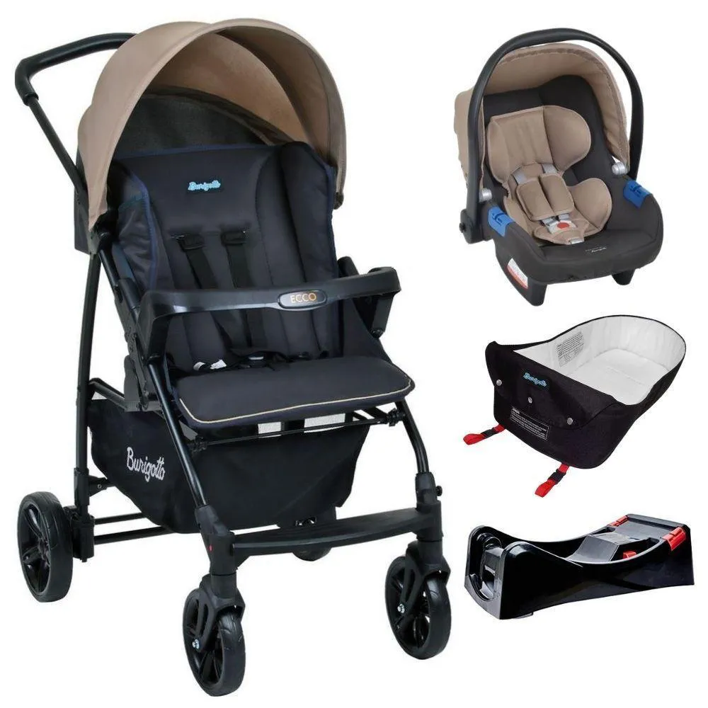 Carrinho De Bebe Ecco Com Bebe Conforto Bege+Base+Ninho