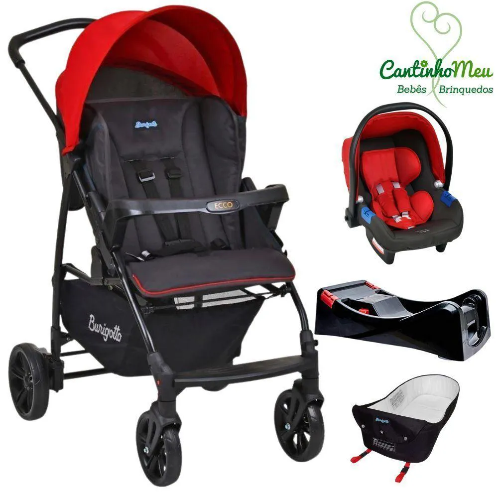 Carrinho Ecco Vermelho + Cadeira Touring X + Ninho E Base