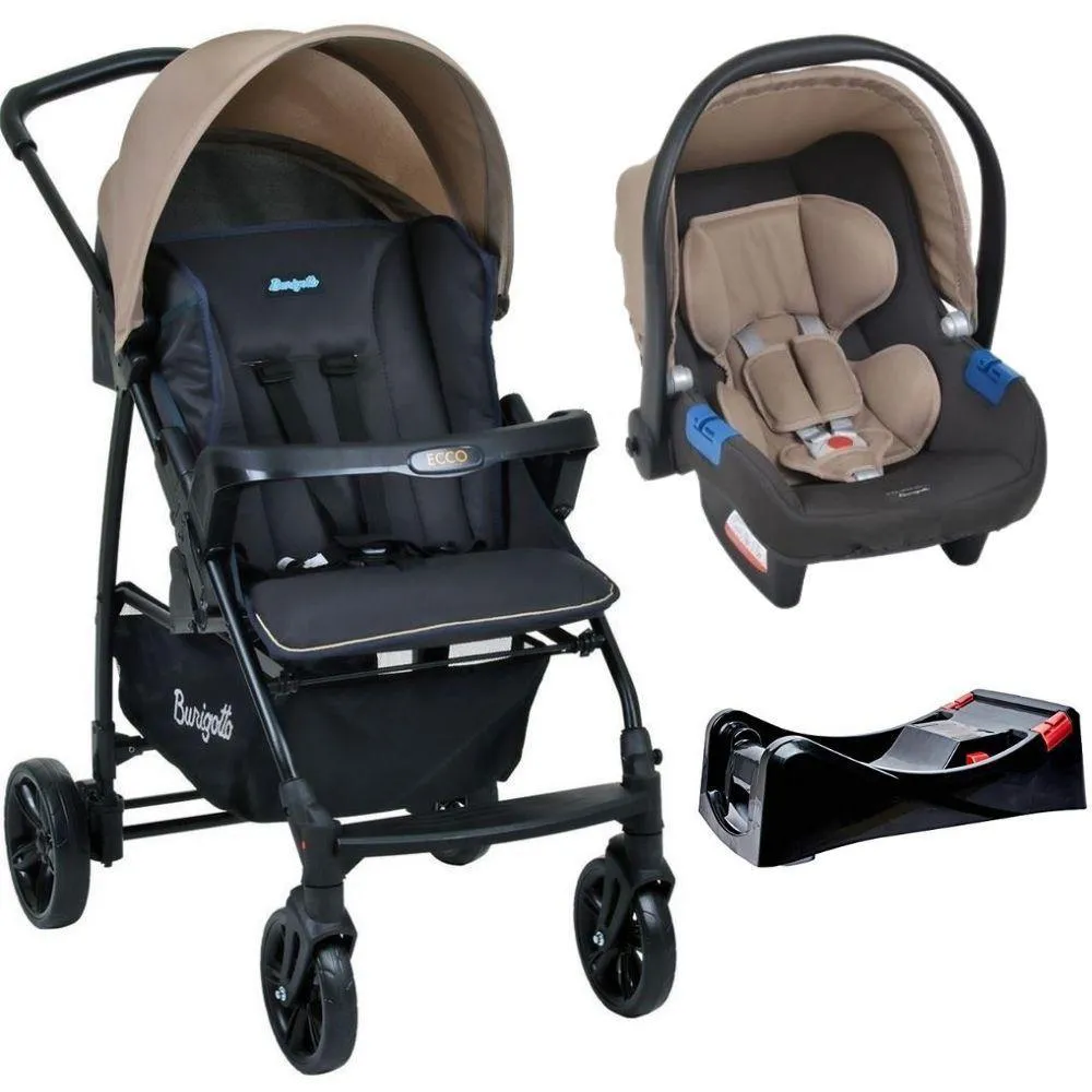 Carrinho Ecco Capuccino (Bege) Com Bebê Conforto+Base