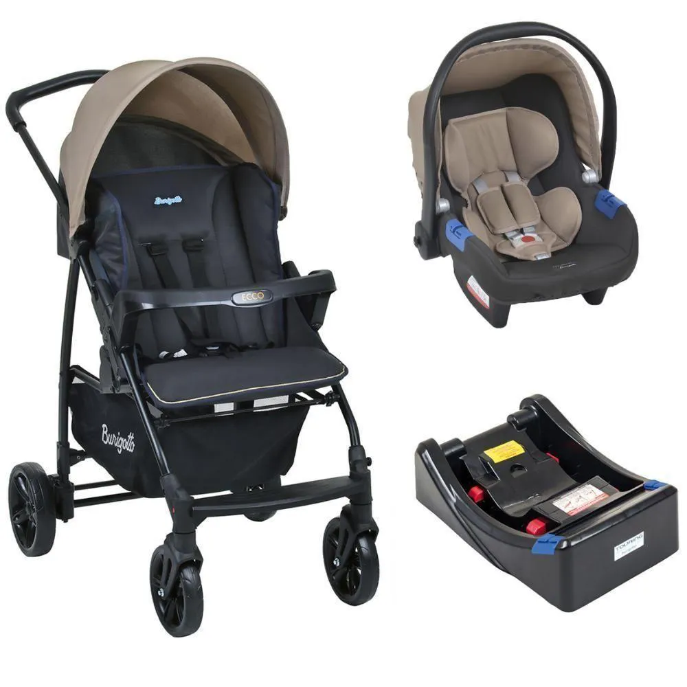 Carrinho Ecco Bege + Cadeira Touring X + Base - Burigotto
