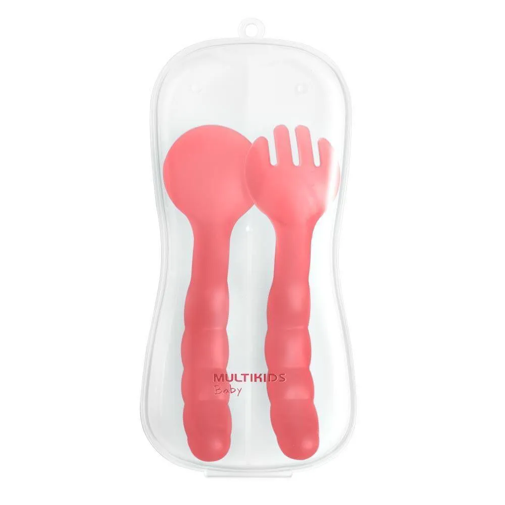 Colher E Garfo Para Bebês Estojo Higienico Funny Meal Rosa
