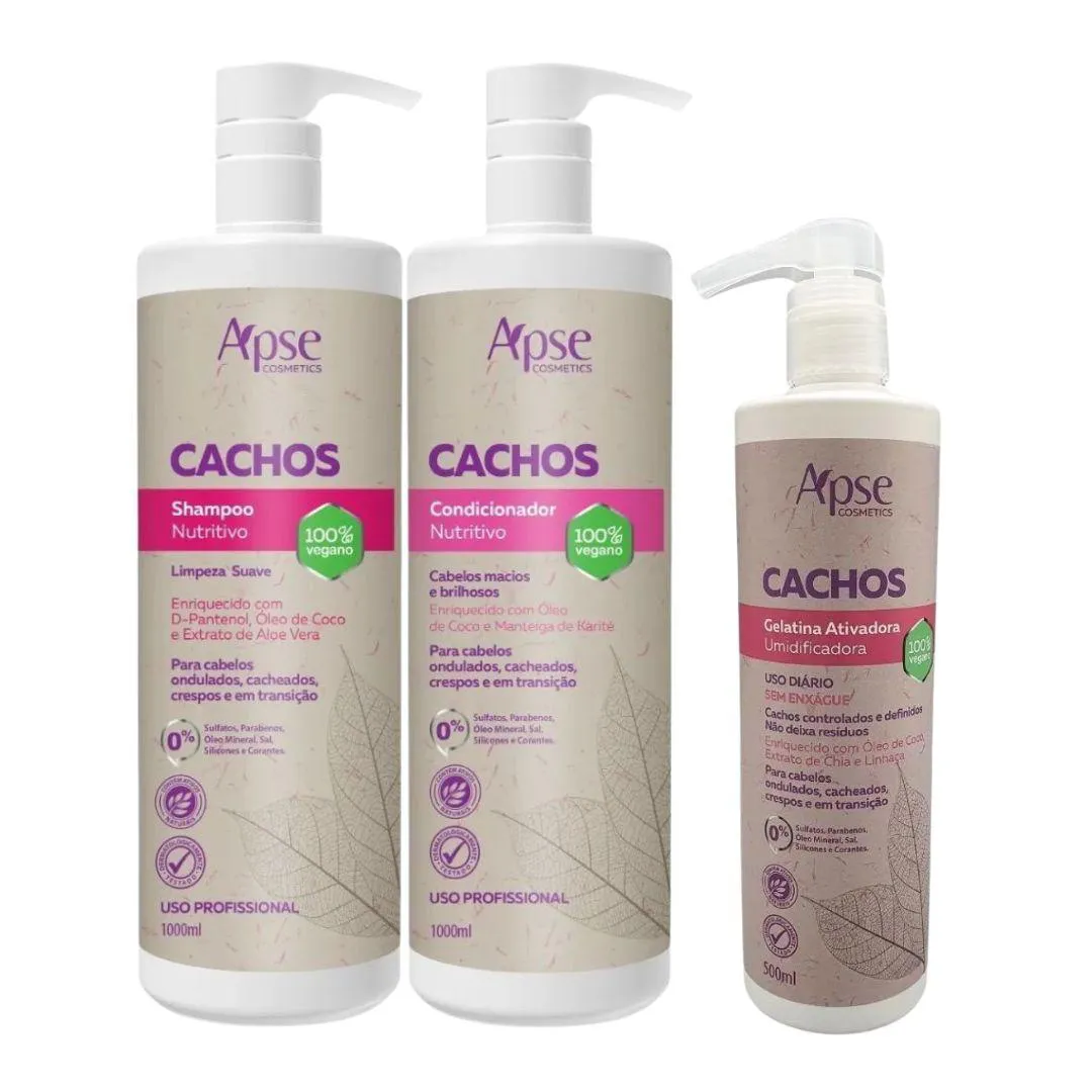 Kit Apse Cachos Shampoo e Condicionador 1l + Gelatina 500ml