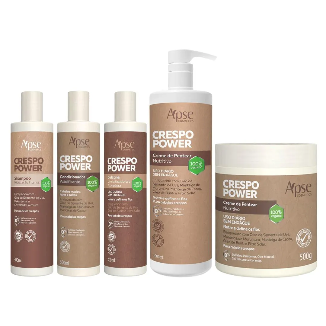 Kit Apse Crespo Power Sh + Cond + Gelatina + Creme 500g e 1l