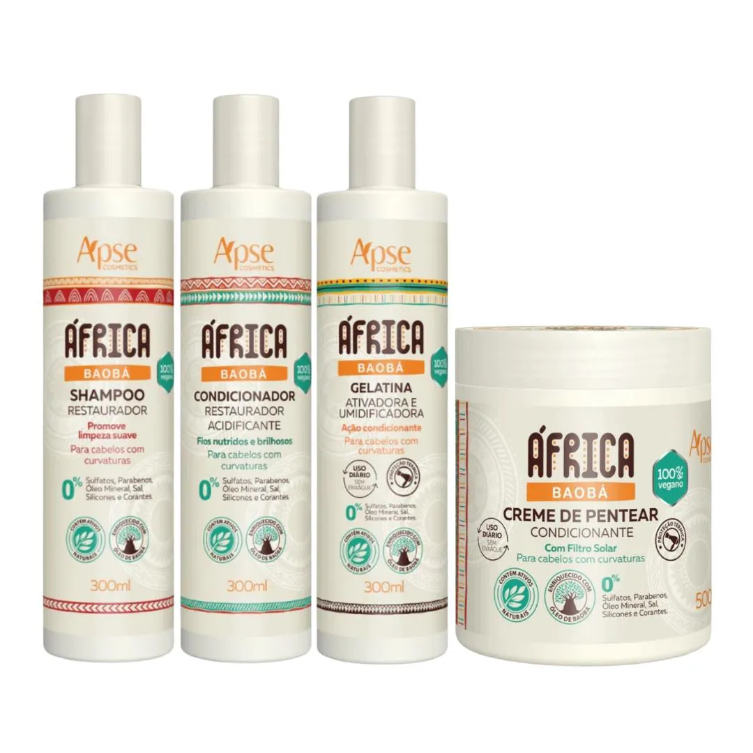 Kit Apse Africa Baoba Shampoo Condicionador Gelatina Creme