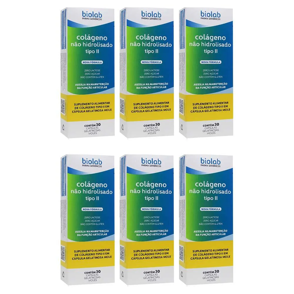 Kit 6 Colágeno Não Hidrolisado Tipo II 30 Cápsulas - Biolab