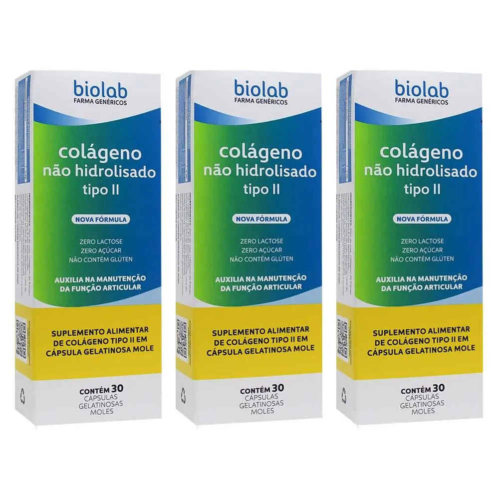 Kit 3 Colágeno Não Hidrolisado Tipo II 30 Cápsulas - Biolab