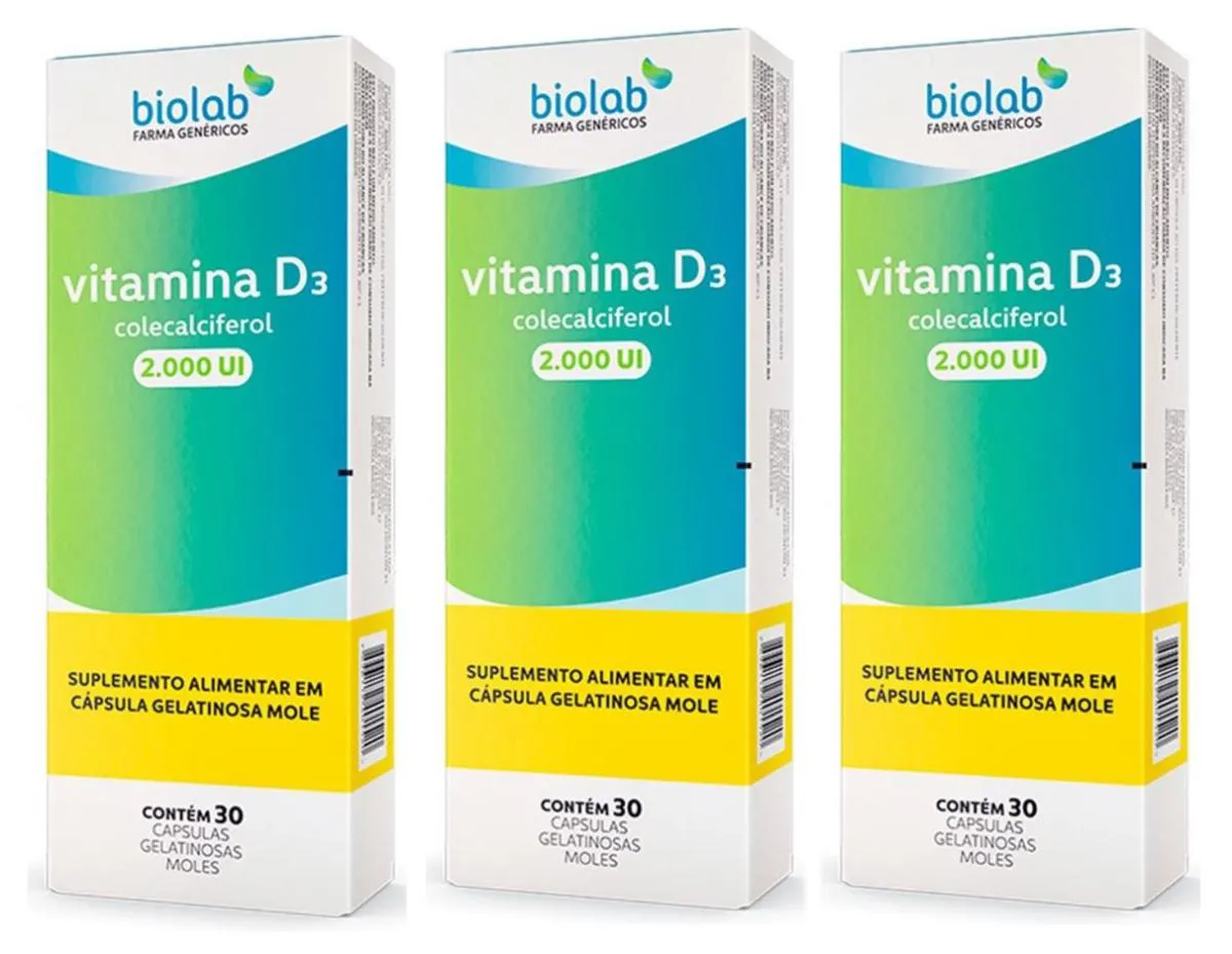 Kit 3 Vitamina D3 2000UI 30 Cápsulas - Biolab