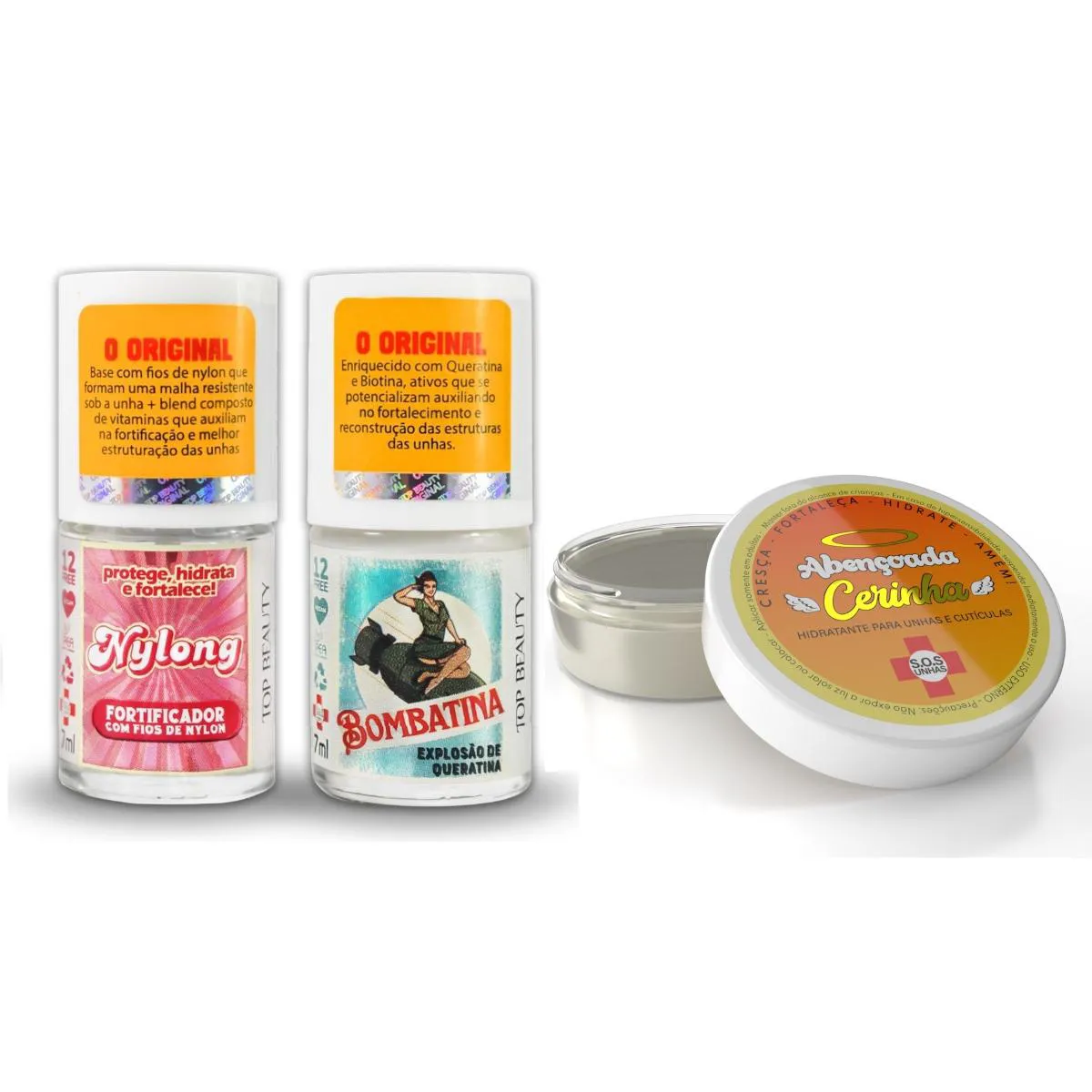 Kit Top Beauty Base Foratalecedora Nylong + Bombatina + Cerinha Abençoada