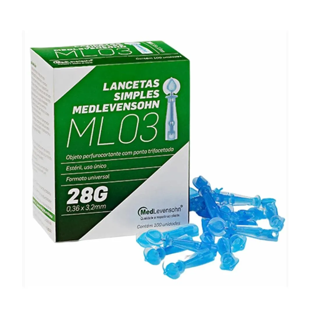 Lancetas Para Glicemia - Lancetador Glicose - MedLevensohn 28G (100UN)