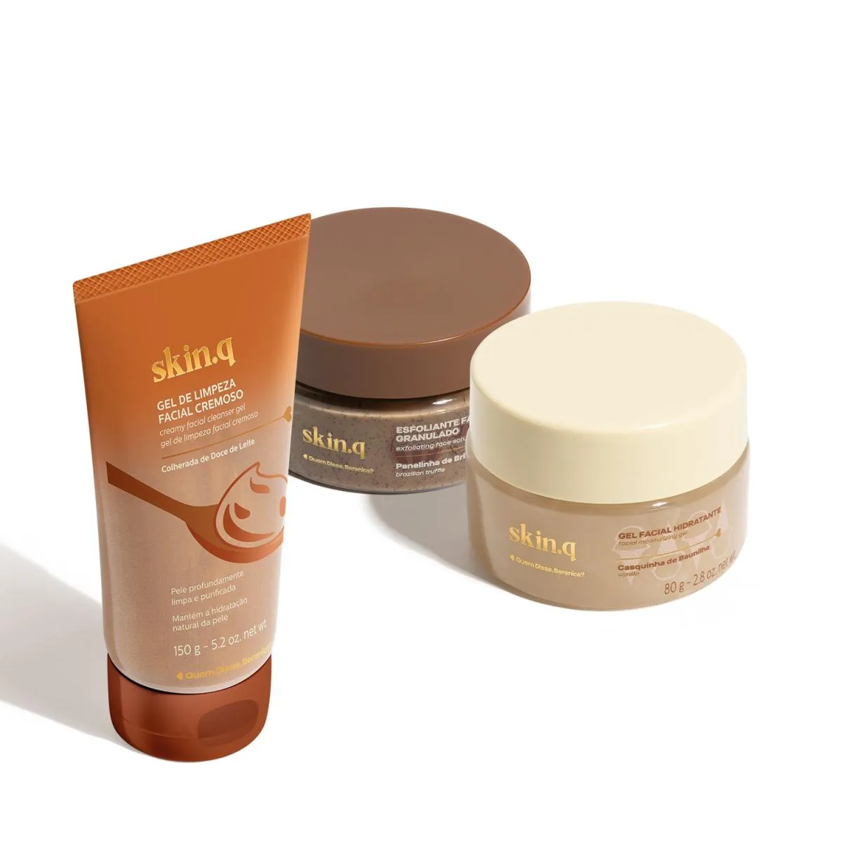 Combo Skin.q Doçura: Gel de Limpeza Facial 150g +Gel Hidratante Facial 80g + Esfoliante Facial 50g