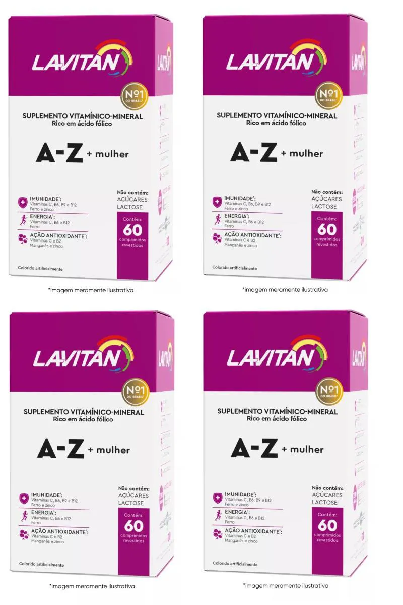 Kit 4 Suplemento Vitamínico Lavitan Mineral A-Z Mulher 60Un